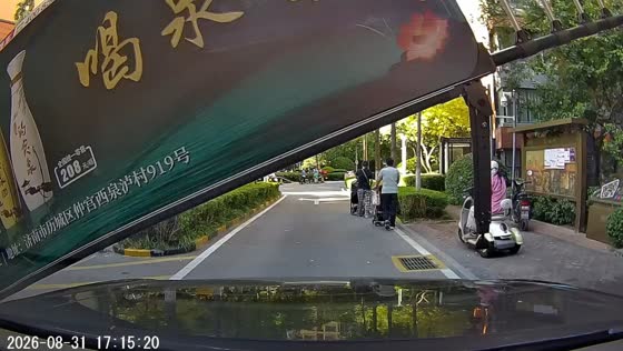 Security guard catches falling barrier arm after vehicle bumps gate in Shandong, China