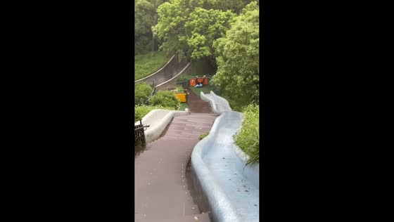 Unexpected crash at the end of a slippery slide in Hsinchu, Taiwan