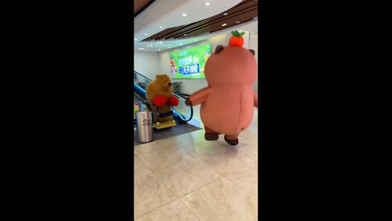 Mascot on cart tumbles down escalator in Jiangsu, China