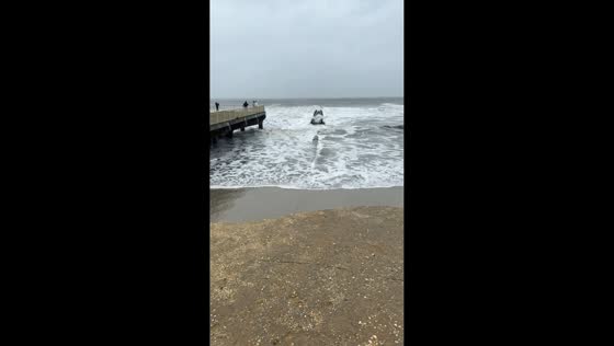 Nor’easter leaves massive sand cliffs along Atlantic City shoreline in New Jersey, USA