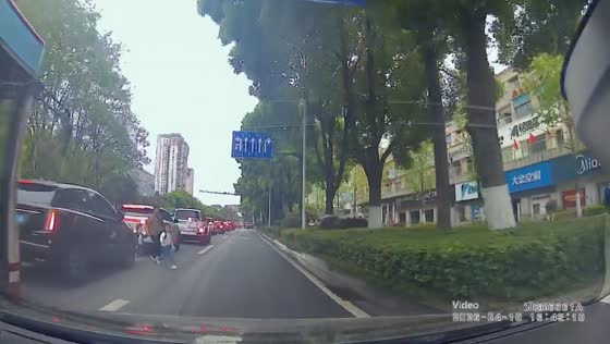 Driver brakes to avoid children crossing road in Hunan, China