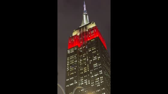 Empire State Building illuminated in Polish colors for Independence Day in New York, USA