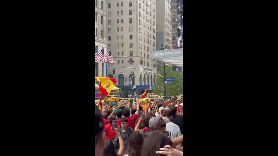 Spain fans flood streets outside Madison Square Garden in New York, USA