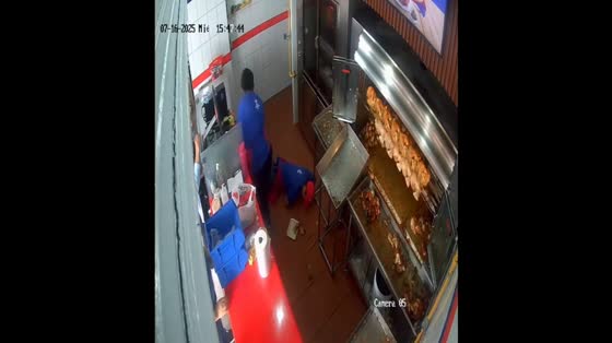 Fast food crew member slips and falls while carrying food in Puerto Vallarta, Mexico