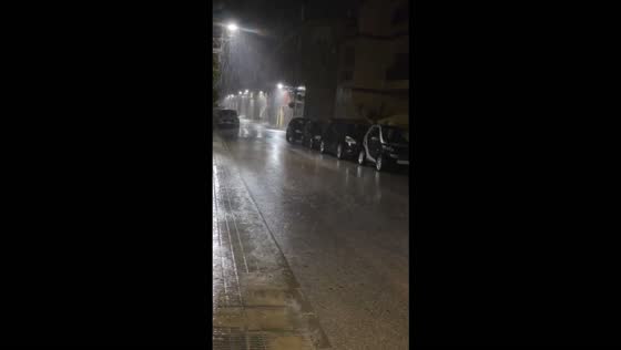 Heavy overnight rainfall drenches streets during a severe storm in Benidoleig, Spain