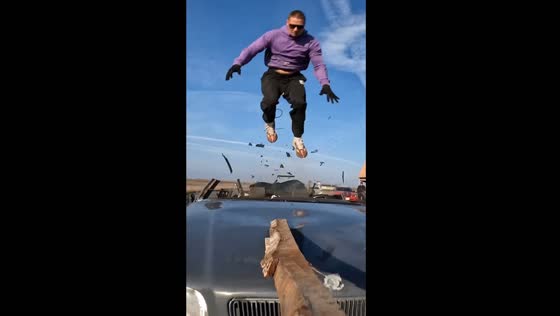Adrenaline-packed car stunt: daring jump over slashing rope in Rostov-on-Don