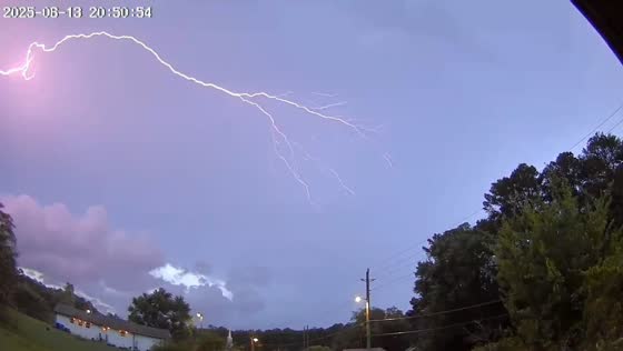 Lightning flashes across calm sky in Douglasville, Georgia, USA