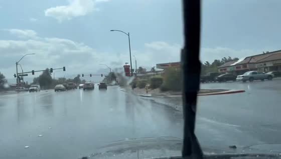 Continuous rainfall drenches streets in Las Vegas, USA