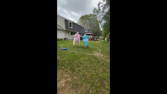 Gender reveal party features funny costume fight in Harford County, Maryland, USA