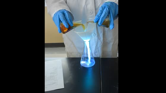 Mixing chemicals creates glowing blue light in Columbus, Ohio