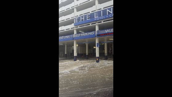 Flash flooding overwhelms parking garage at The LINQ Hotel in Las Vegas, USA