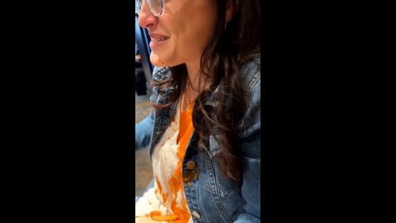 Buffalo sauce accidentally spills on woman in Bloomington, Indiana, USA