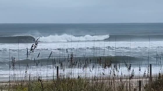Strong waves and winds during hurricane in Emerald Isle, North Carolina, USA