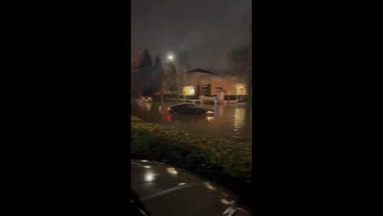 Flooding caused by powerful rainstorm across Fresno, California, USA