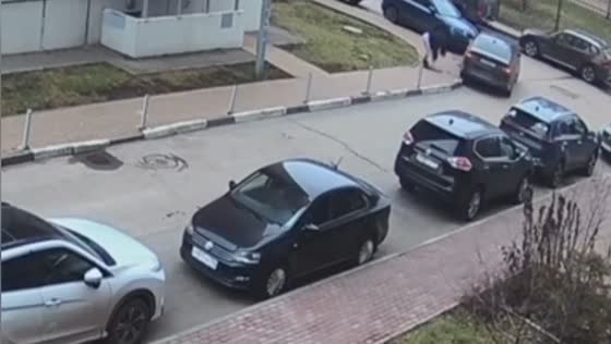 Woman smashes parked car with manhole cover in Olgino, Russia
