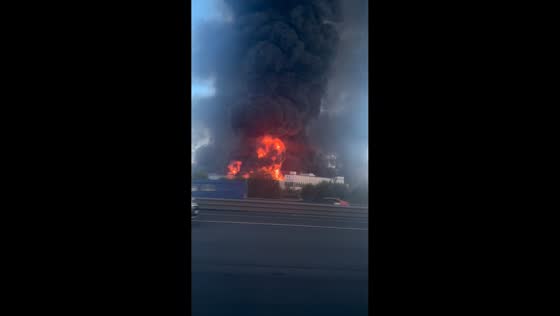 Massive blaze erupts at industrial site in St. Petersburg, Russia