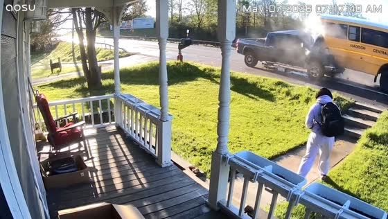 Student narrowly avoids crash involving school bus and pickup truck in Bouckville, USA