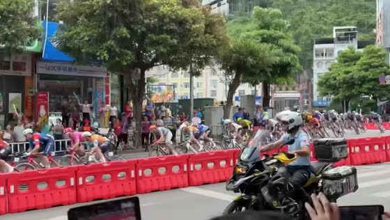Multiple cyclists fall during the Tour of Guangxi in Guangxi, China