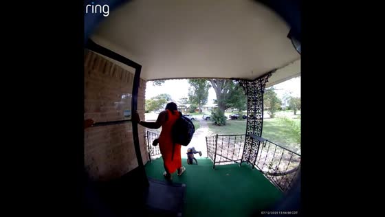 Security video captures child tumbling on steps in Dallas, Texas, USA