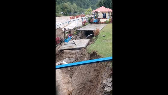 Landslide washes away riverbank in Nepal