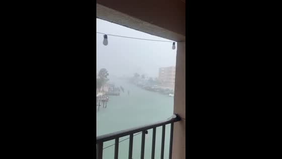 Heavy rainfall drenches Treasure Island overlooking Boca Ciega Bay in Florida, USA