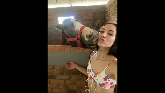 Woman narrowly avoids horse bite during farm visit in Socorro, Colombia
