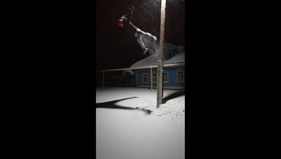 Man jumps off pole and leaves human imprint in snow in Ivanovo, Russia