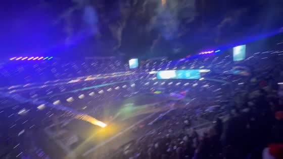 Errant firework crashes onto the field of the Stadium, Baltimore, USA