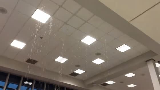 Heavy rain and hail cause roof leak at Calgary International Airport