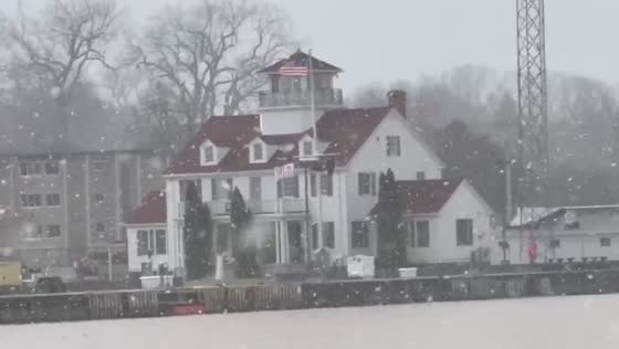 Snowstorm with strong winds hits in Rochester, New York, USA