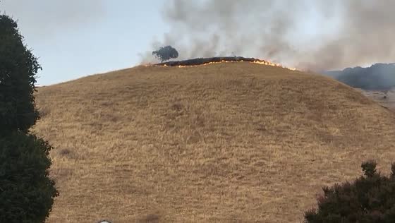 Fire on hill near Canyon Heights Drive, Fremont, California