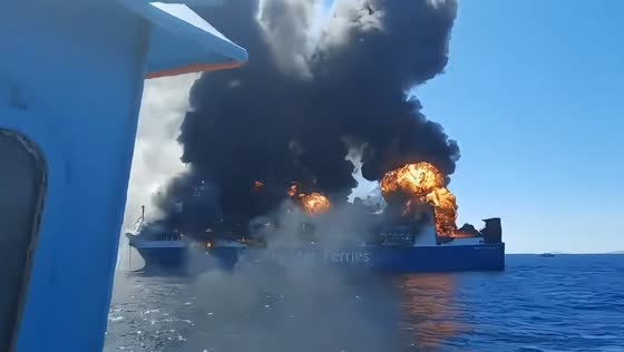 Fire erupts aboard Greek ferry Blue Carrier 2 near Mykonos, Greece