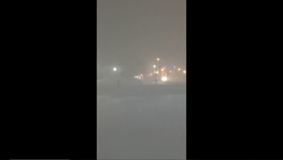 Blizzard blankets Fukagawa City in a thick evening fog