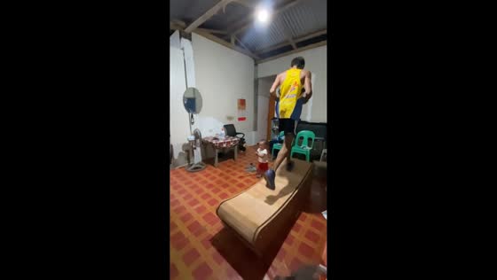 Man tests DIY manual curved treadmill in San Miguel, Iloilo, Philippines