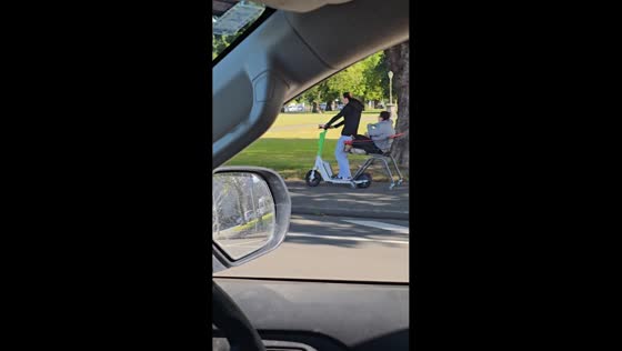 Unusual scooter and shopping cart ride spotted in Christchurch, New Zealand