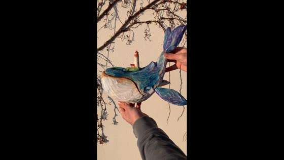 Woodcrafter showcases handcrafted whale music box in Beroun, Czech Republic