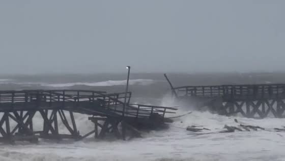 Hurricane destroys dock in Cherry Grove, South Carolina, USA