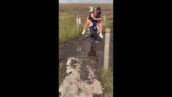 Two women fall into deep mud while crossing path in Somerset, UK