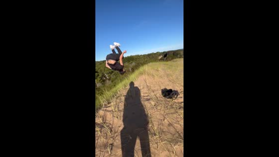 Man's backflip attempt ends in slope slide in Buenos Aires, Argentina