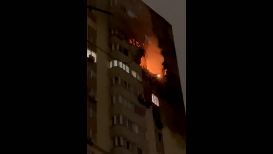High-rise building burns amid Kyiv conflict