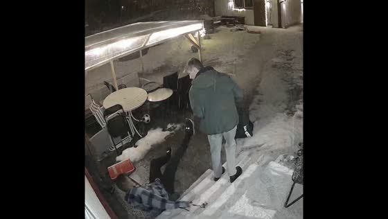 Swedish man takes a snowy tumble on doorstep
