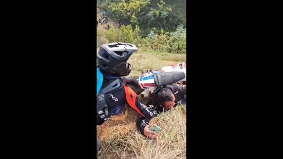 Motorcycle ride mishap during hill climb in Henan, China