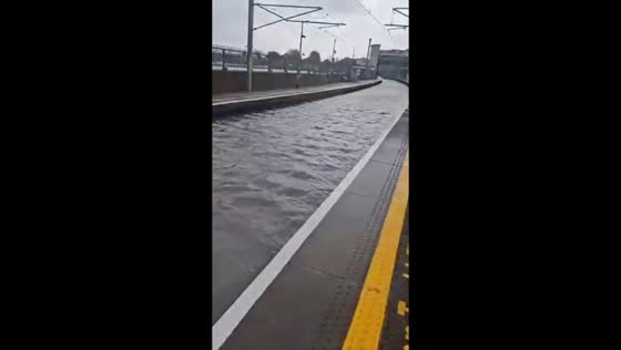 Flooding disrupts Irish Rail services in in Dublin, Ireland