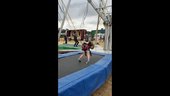 Child slips from trampoline harness during jump in Masham, England, UK