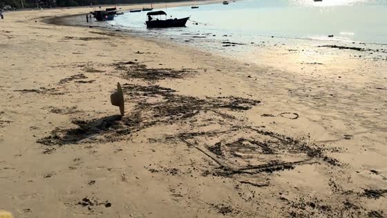 Straw hat rolls along windy beach in Hainan, China