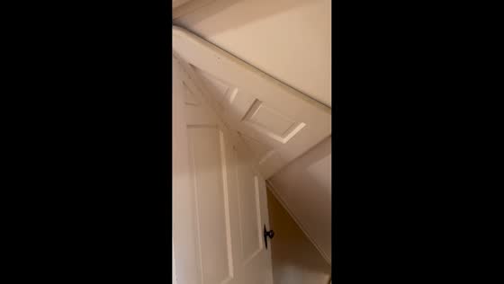 Unusually angled under-stairs basement door in New York, USA