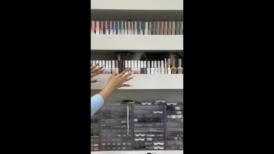Cat perched on nail polish shelf in Incheon nail shop