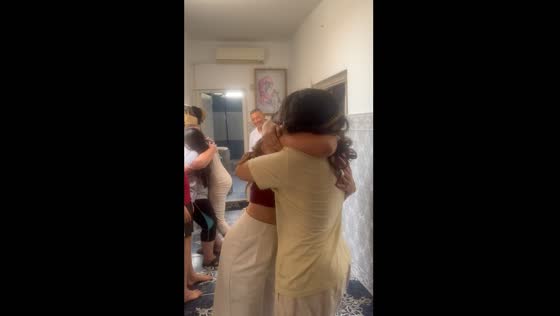 Family reunited and embraces happily in Tunisia