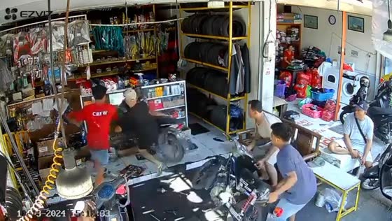 Motorcycle crashes into store in Denpasar, Bali, Indonesia