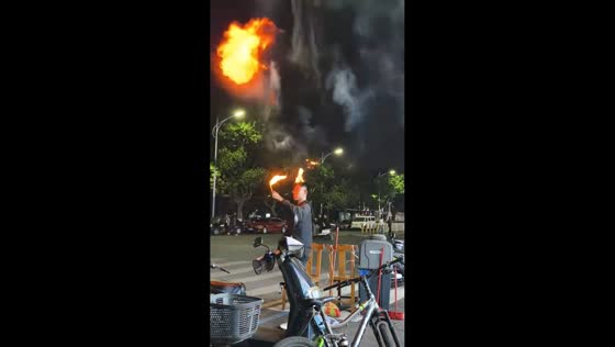 Fire-breathing stunt goes wrong during New Year’s performance in Shandong, China